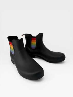 Chooka Women's Ballard Pride Chelsea Waterproof Rain Boots Black Rainbow